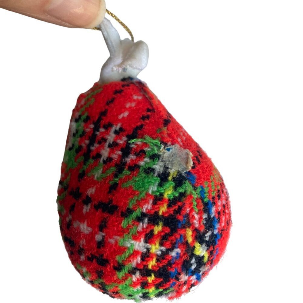 Vintage Red Plaid Fabric Christmas Ornaments Set Of 4 Bell Ball Large - Picture 6 of 8